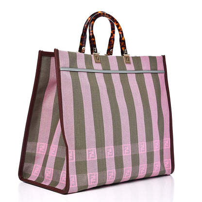 Fendi Raffia Vitello Seta Plexiglass Pequin Gingham Woven Large Fendi Sunshine Shopper Tote Military Rosa 3 of 11