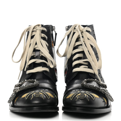 Gucci Calfskin Bug Embroidered Mens Queercore Brogue Wingtip Boots 8.5 Black 2 of 9