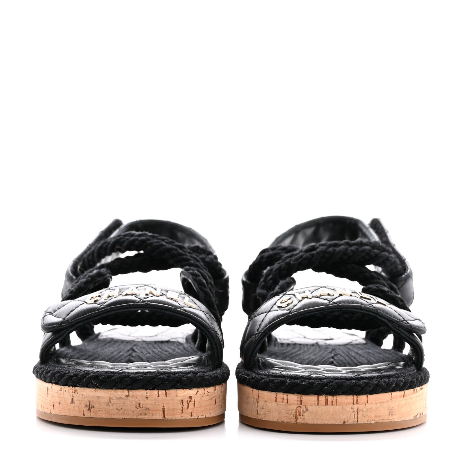 Chanel Cord Lambskin Quilted Logo Sandals 39 Black 3 of 10