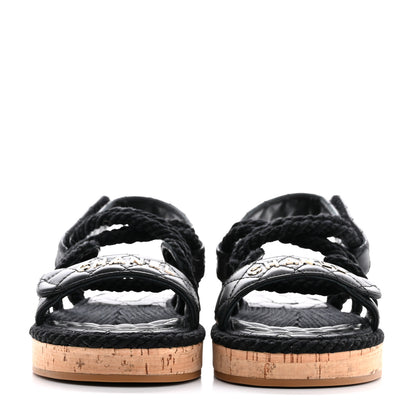 Chanel Cord Lambskin Quilted Logo Sandals 39 Black 3 of 10