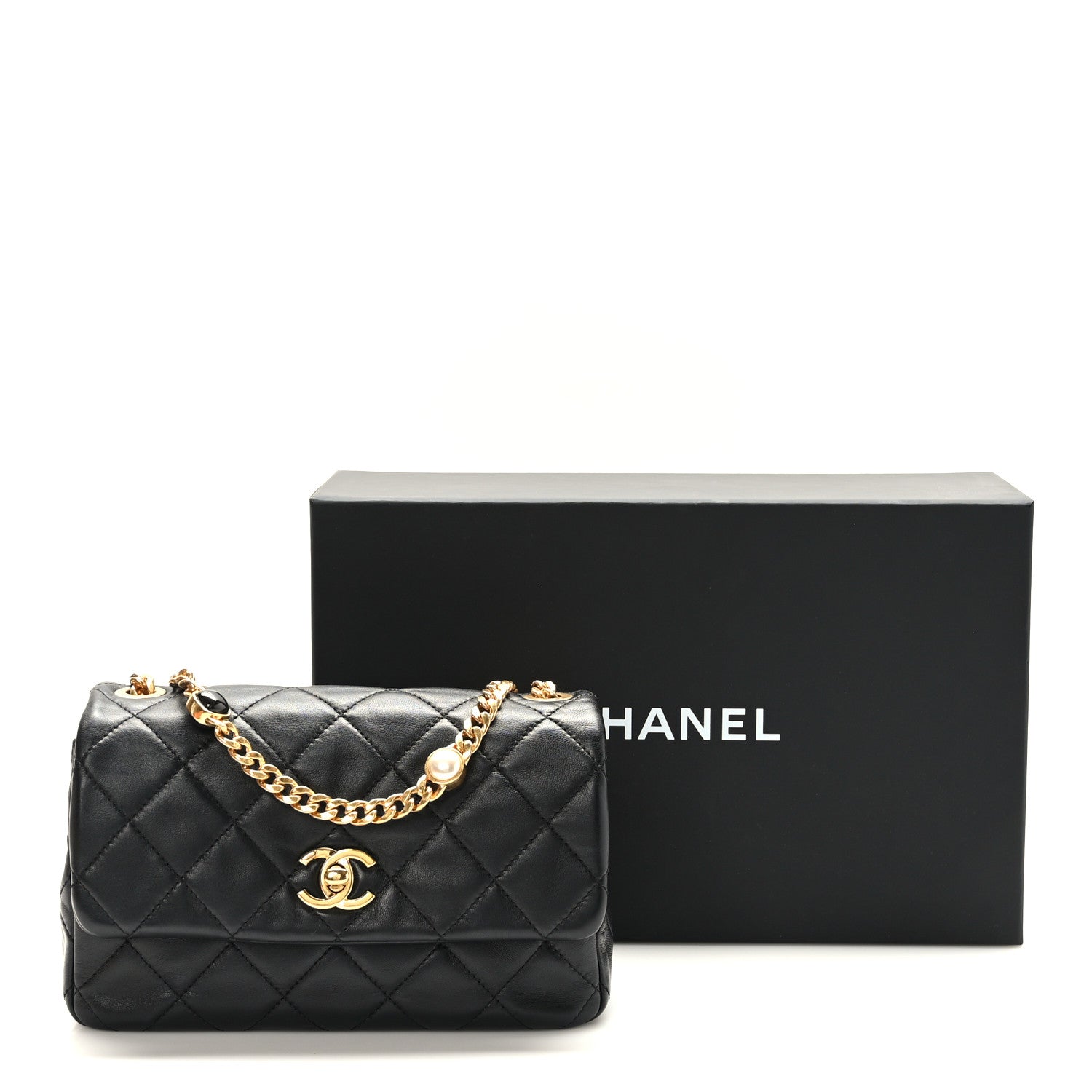 Chanel Lambskin Resin Pearl Quilted Small Flap Black 10 of 10
