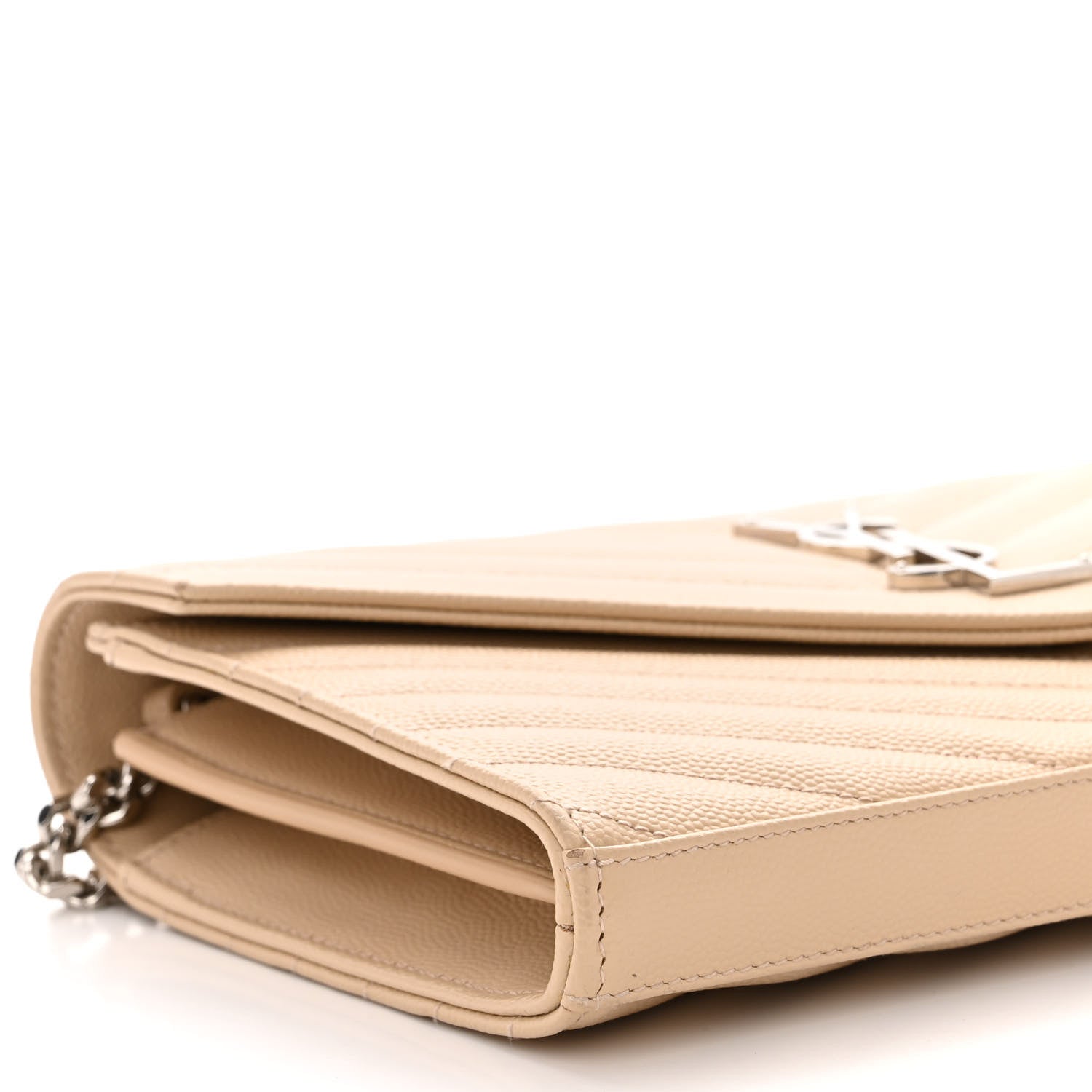 Saint Laurent Grain De Poudre Matelasse Chevron Cassandre Envelope Chain Wallet Nude Powder 8 of 9