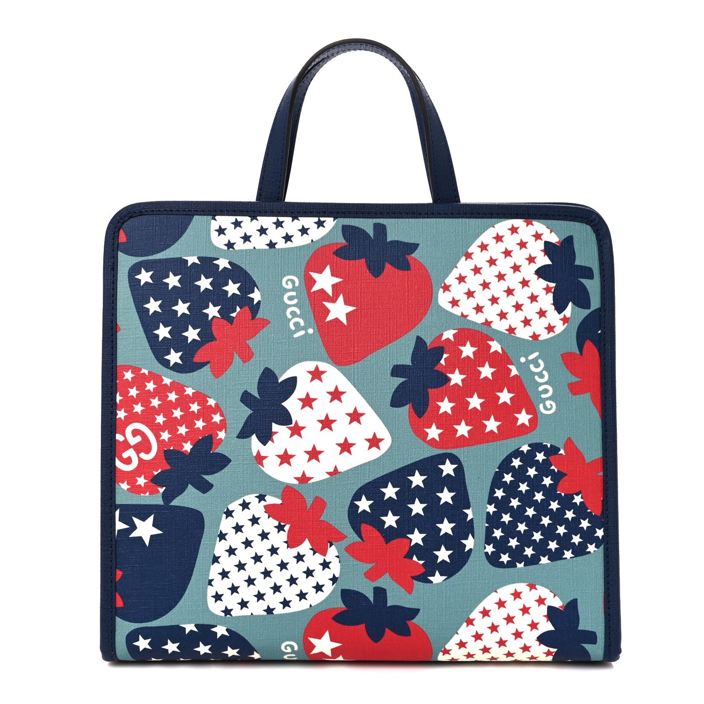 Coated Canvas Strawberry Stars Childrens Tote Red White Blue