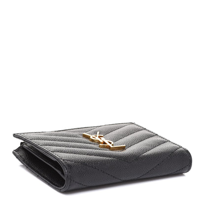 Saint Laurent Grain De Poudre Matelasse Chevron Monogram Zipped Card Case Black 4 of 8