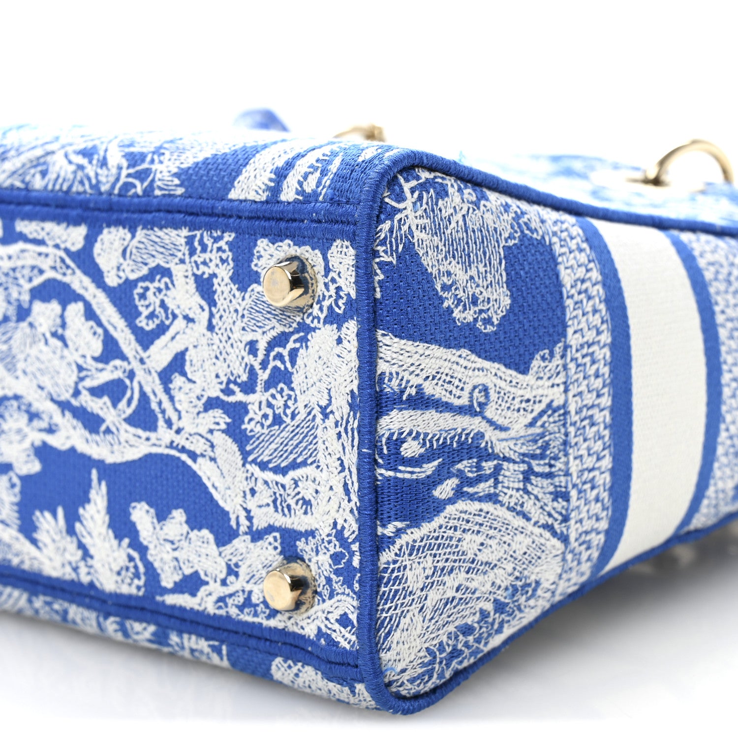 Christian Dior Canvas Toile De Jouy Reverse Embroidered Medium Lady D-Lite Fluorescent Blue 10 of 10