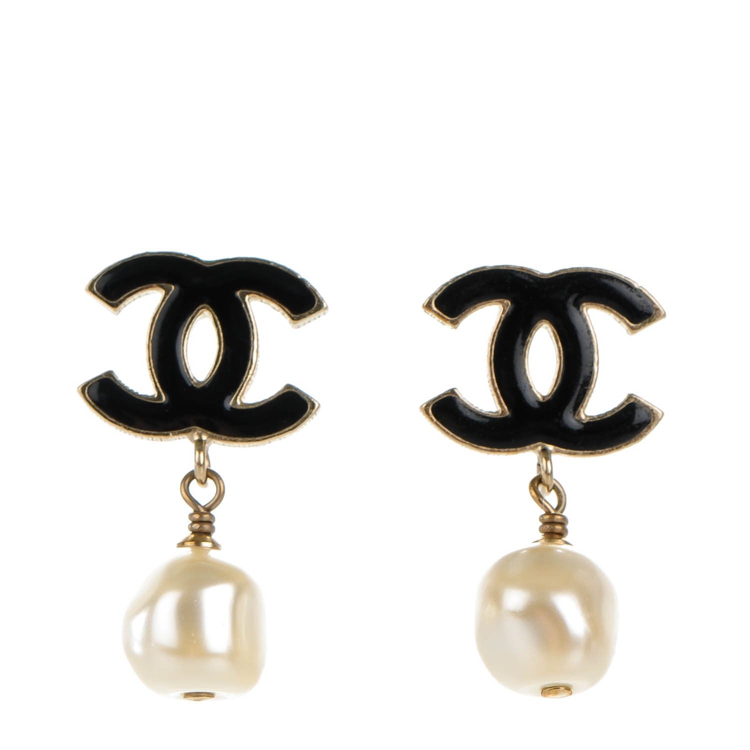 Chanel Enamel CC Pearl Dangle Earrings Black 1 of 4