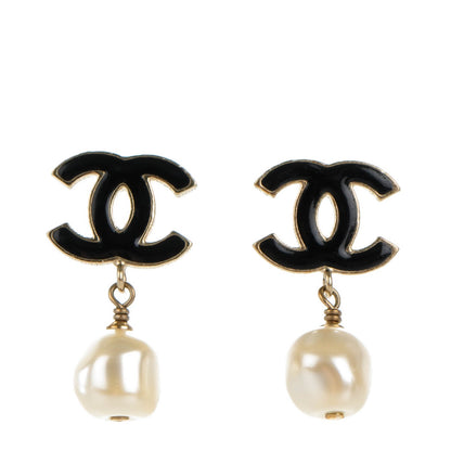 Chanel Enamel CC Pearl Dangle Earrings Black 1 of 4