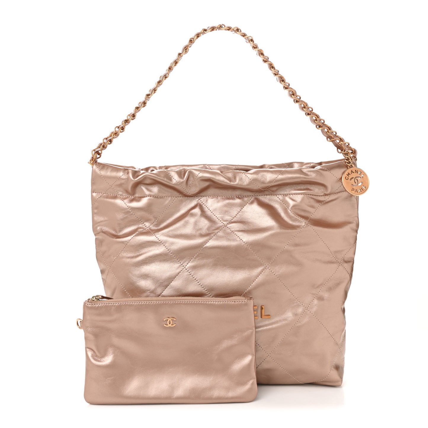 Metallic Calfskin Quilted Small Chanel 22 Pink