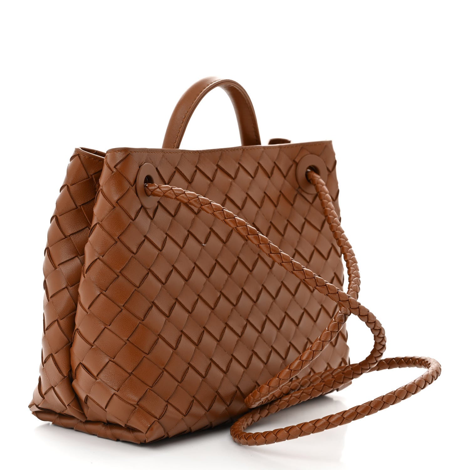 Bottega Veneta Nappa Intrecciato Small Andiamo Shoulder Bag Cognac
