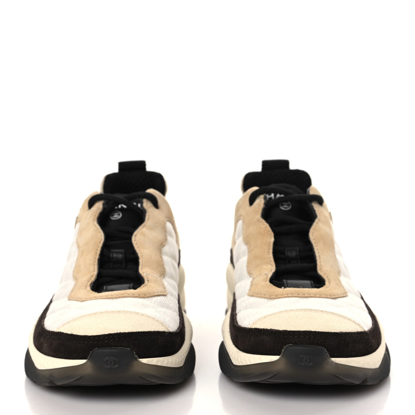 Mesh Suede Calfskin Quilted Sneakers 37 White Ivory