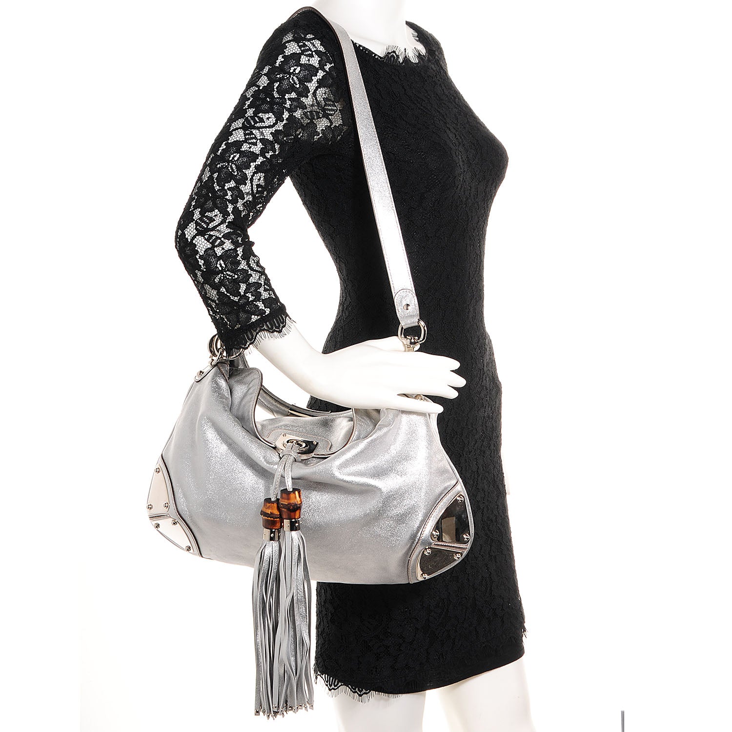 Gucci Leather Medium Indy Top Handle Hobo Silver 2 of 9