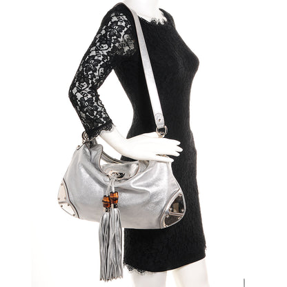 Gucci Leather Medium Indy Top Handle Hobo Silver 2 of 9
