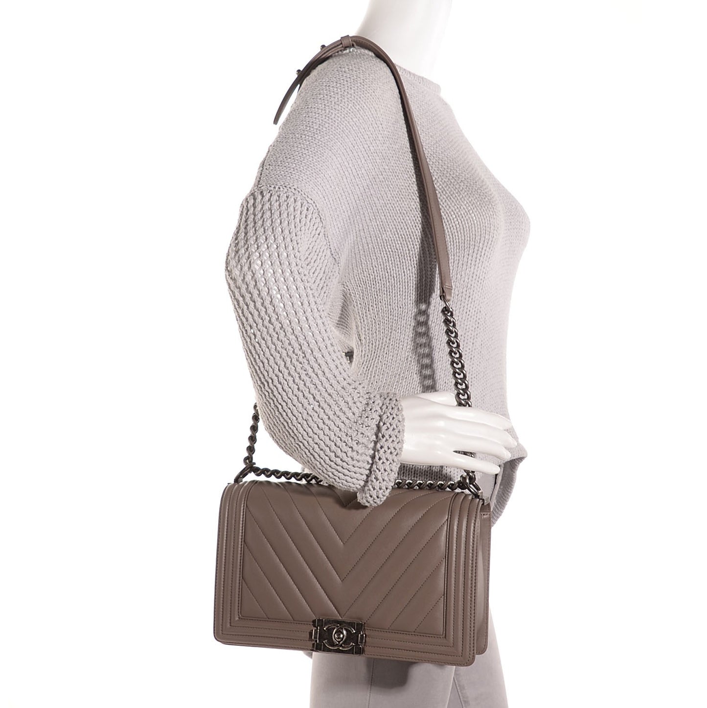Calfskin Chevron New Medium Boy Flap Grey
