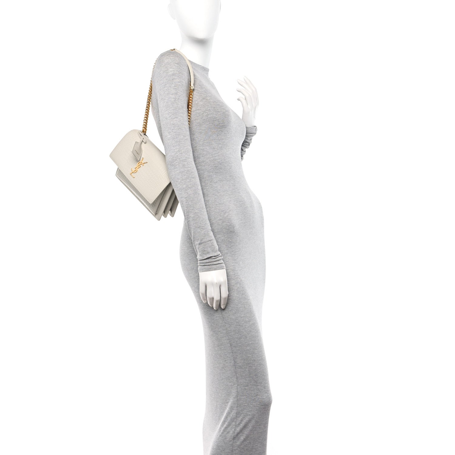 Saint Laurent Calfskin Crocodile Embossed Medium Monogram Sunset Blanc Vintage 2 of 11