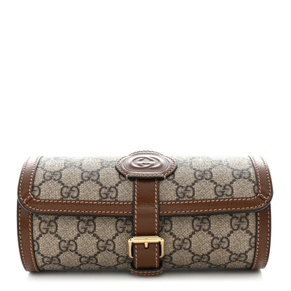 Gucci GG Supreme Monogram Calfskin Watch Travel Case Beige Ebony Brown Sugar 1 of 12