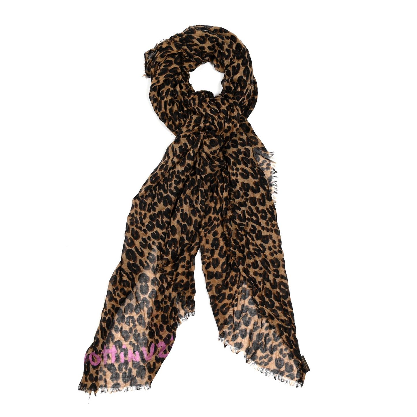 Cashmere Silk Leopard Etole Stole Marron