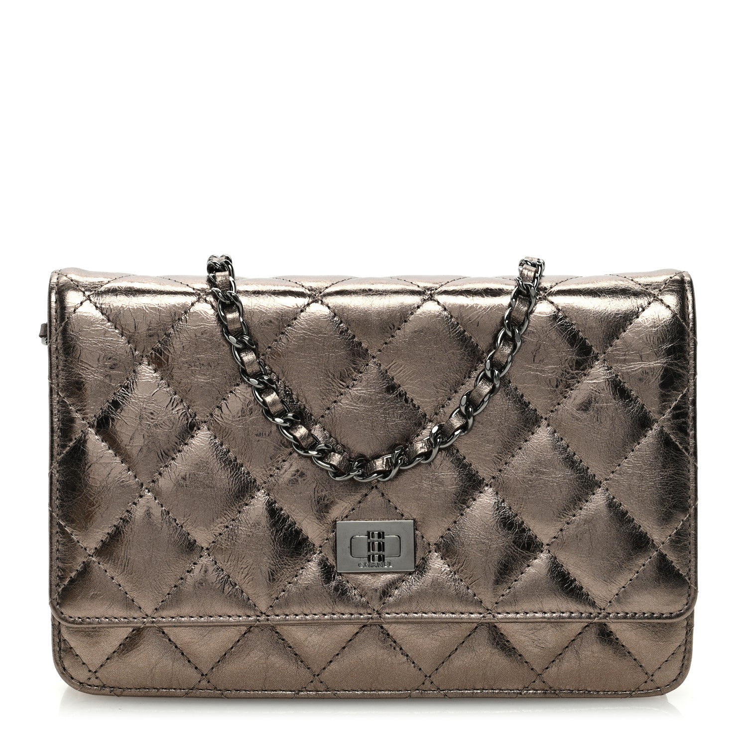 Chanel Metallic Aged Calfskin Quilted Reissue Wallet On Chain WOC Gold 1 of 11