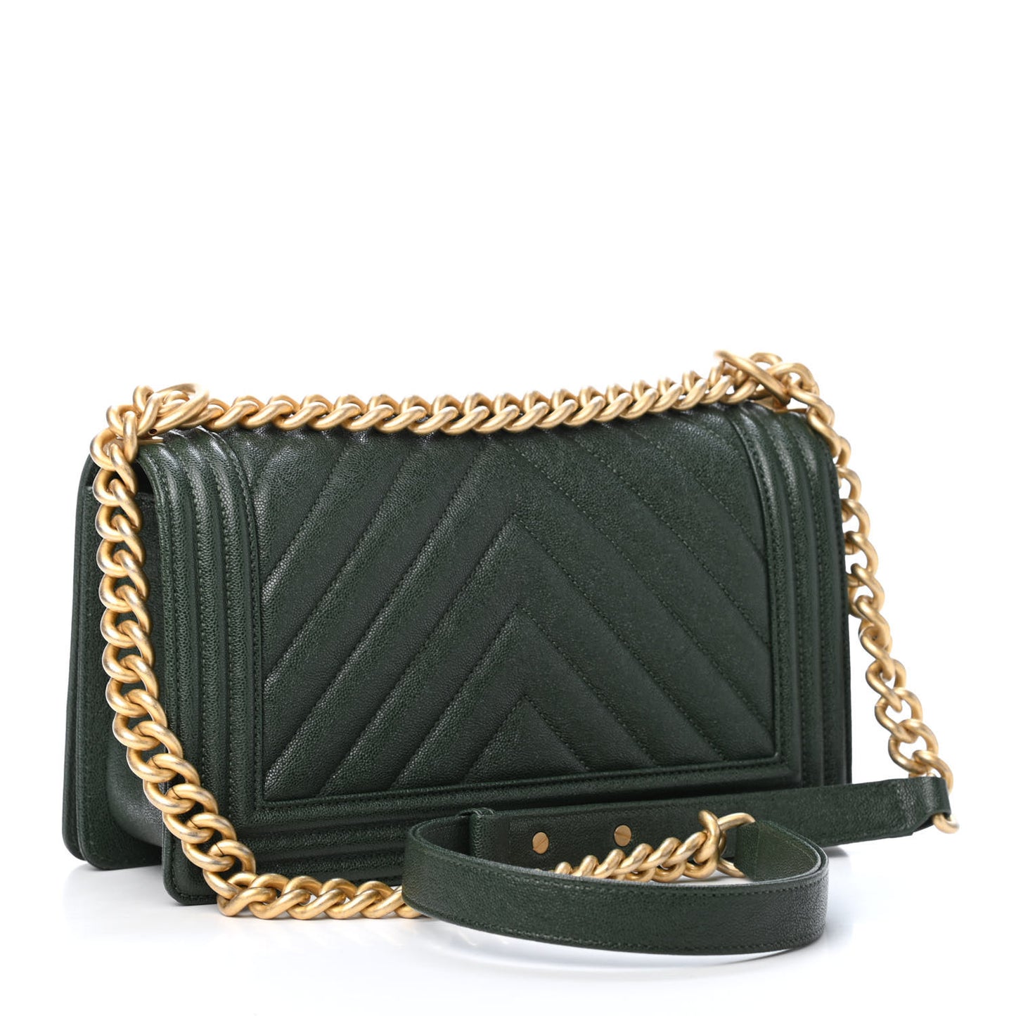 Caviar Chevron Quilted Medium Boy Flap Green