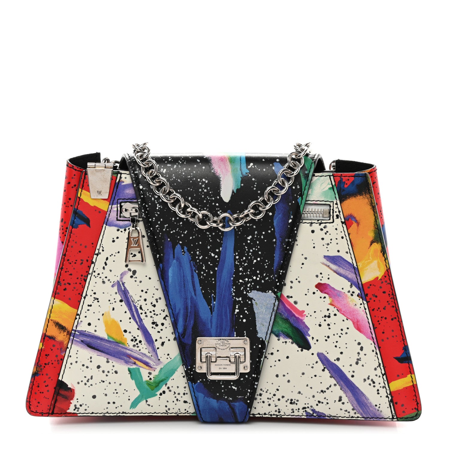 Louis Vuitton Calfskin Splash Print Trapeze Black White Red 1 of 10