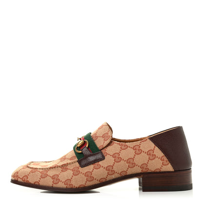 Gucci GG Monogram Goatskin Web Mens Horsebit Loafers 8 Beige Ruggine Light Brown 1 of 8