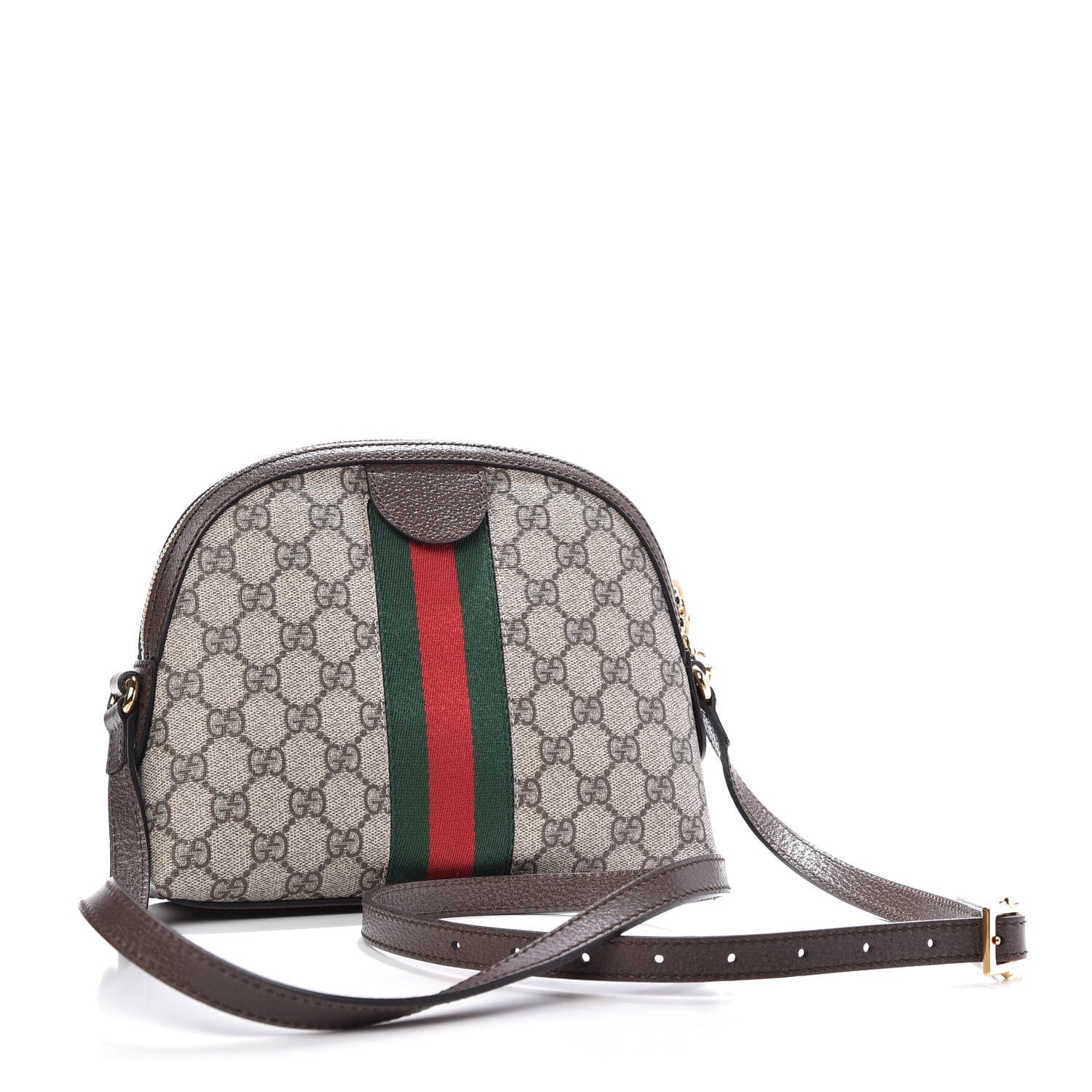 Gucci GG Supreme Monogram Textured Dollar Calfskin Web Small Ophidia Dome Shoulder Bag Beige Ebony New Acero 3 of 10