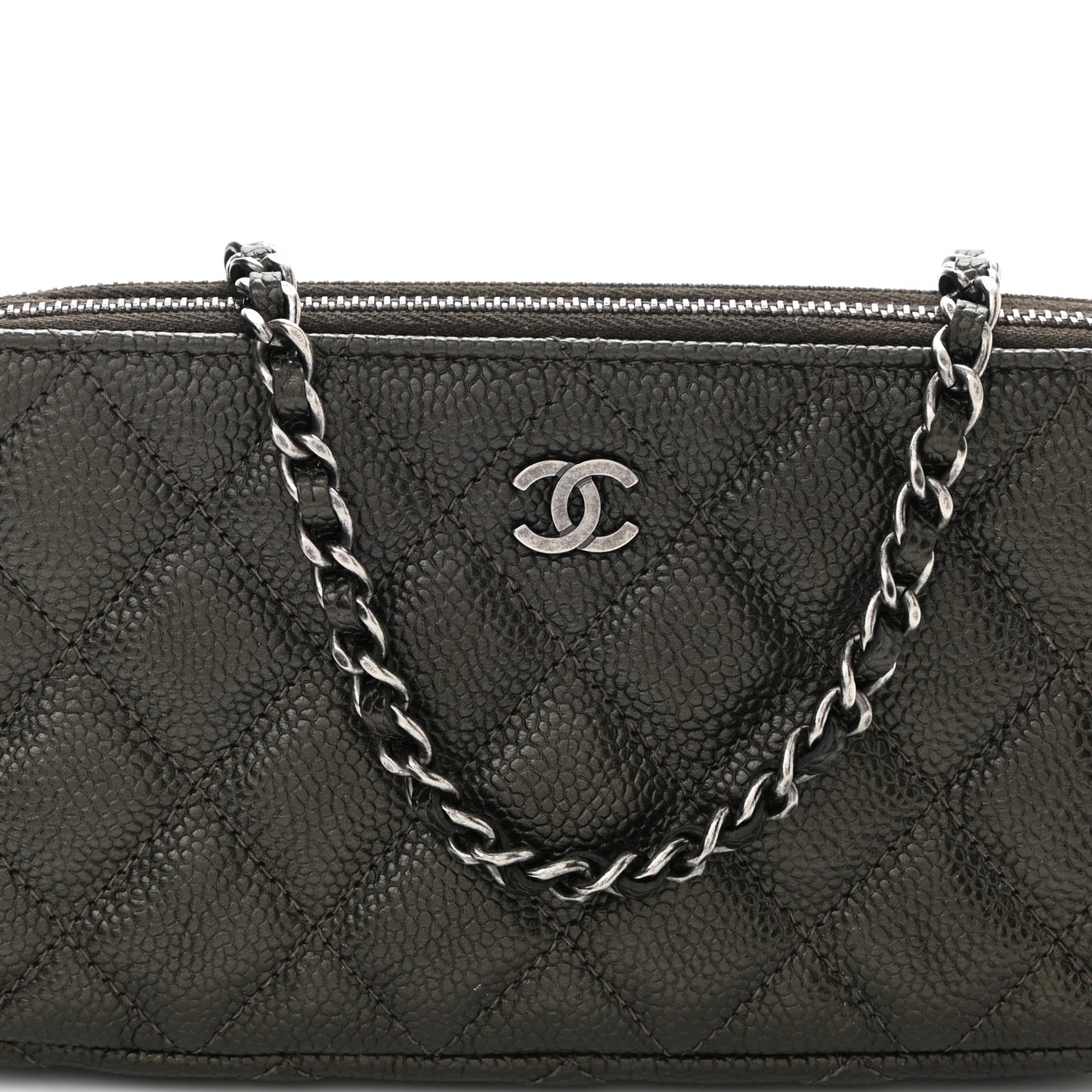 Caviar Quilted Small Clutch With Chain Dark Charcoal