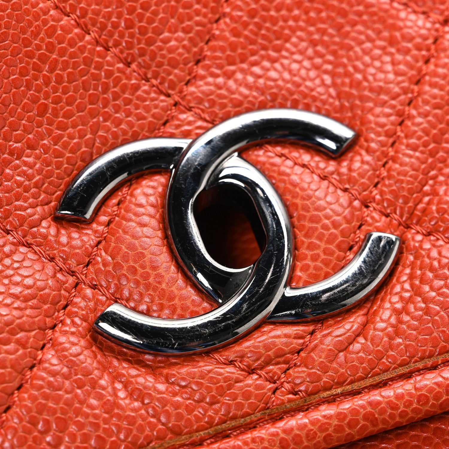 Chanel Grained Calfskin Large Natural Beauty Flap Orange 1836551