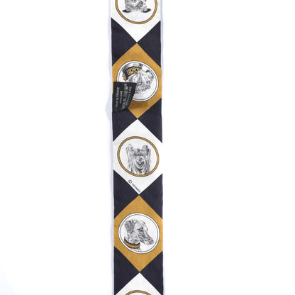 Hermes Silk Colliers Et Chiens Twilly Black Gold White 3 of 4