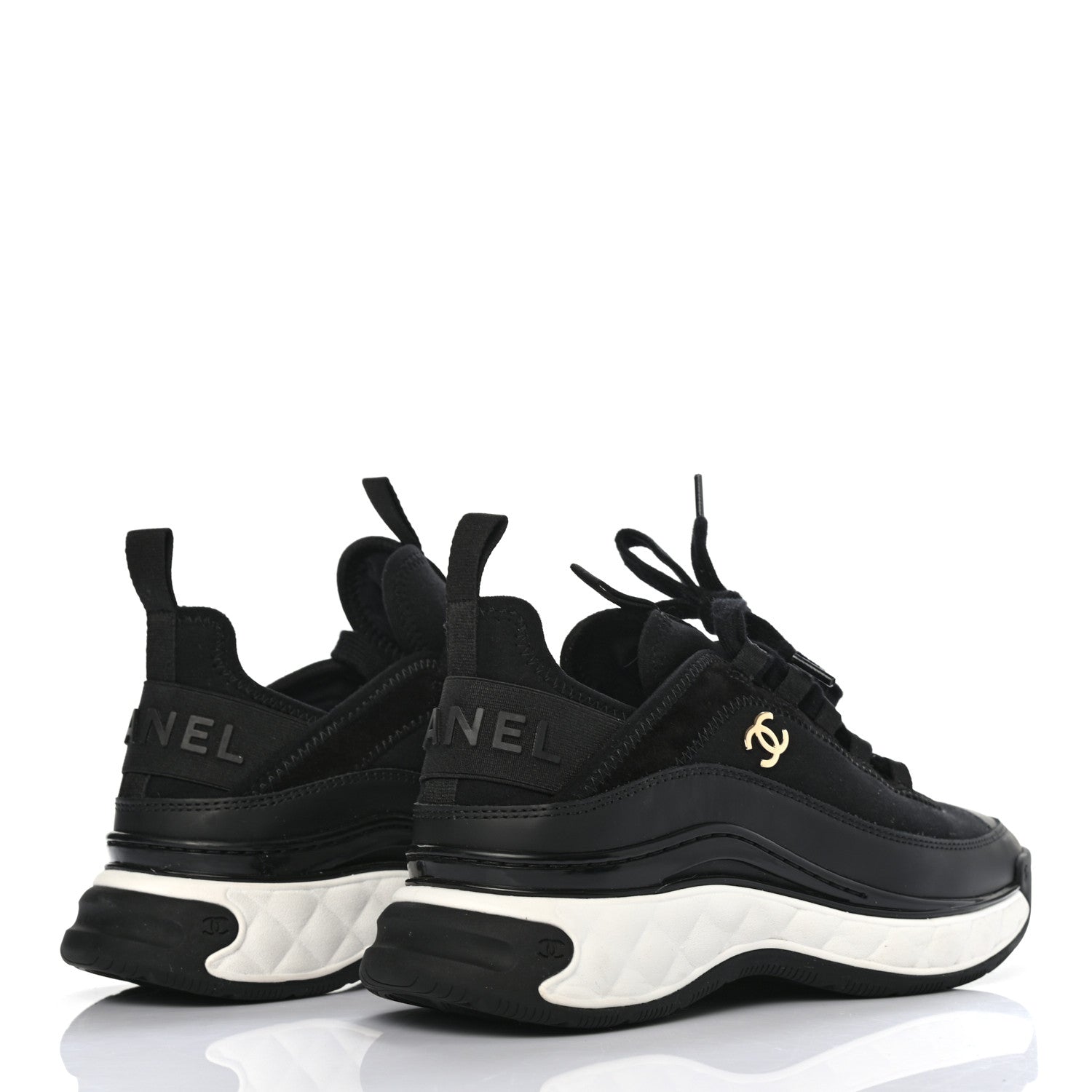 Chanel Fabric Calfskin Suede CC Sneakers 36 Black 4 of 8