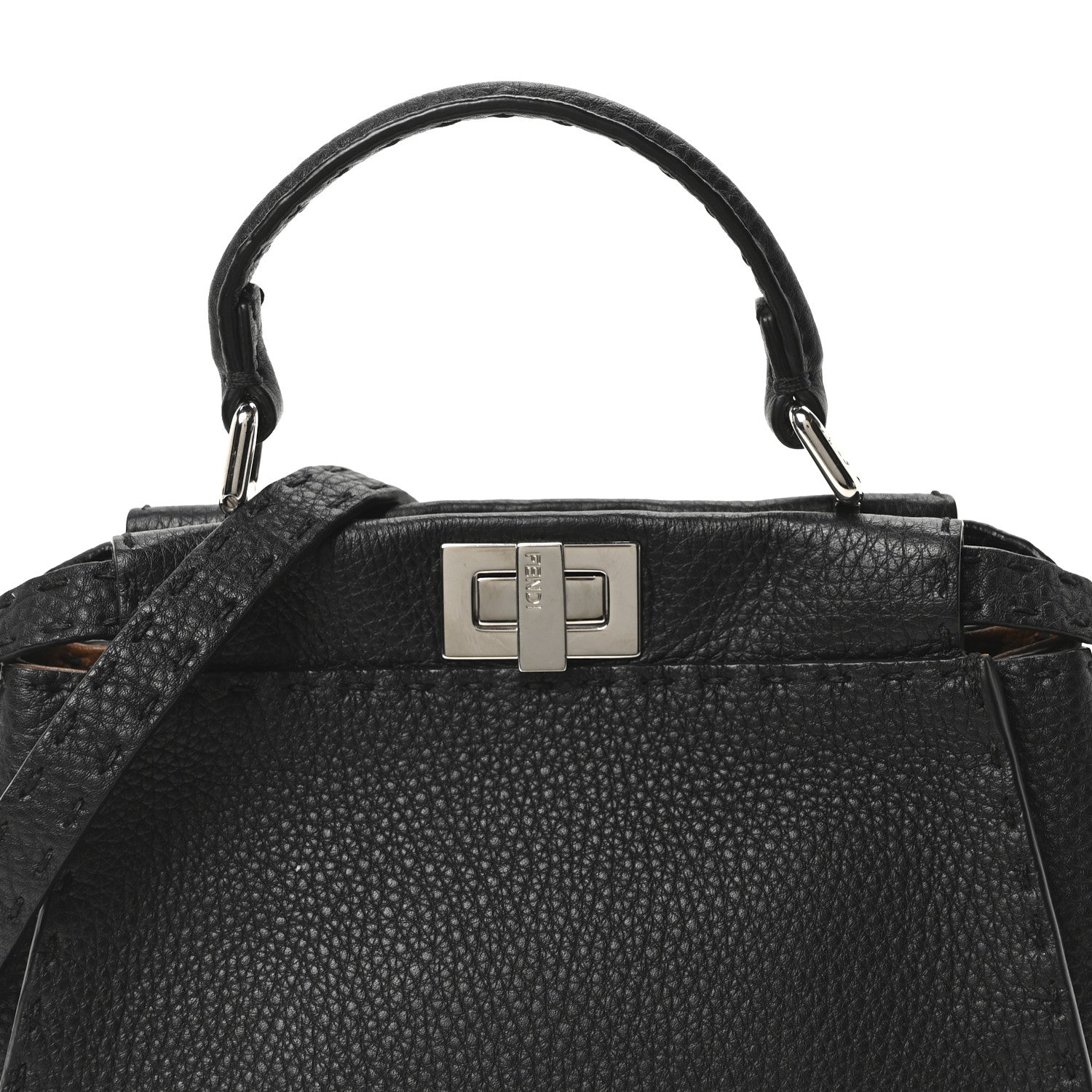 Fendi Cuoio Romano Selleria Bi-Color Mini Peekaboo Iconic Satchel Black Mou 7 of 9