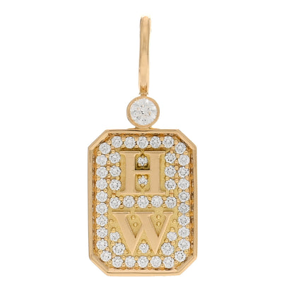 Harry Winston 18K Yellow Gold Diamond HW Logo Full Pave Charm 1 of 4