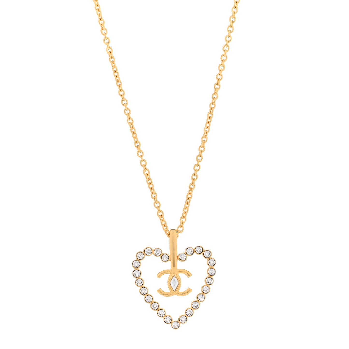 Crystal CC Heart Necklace Gold