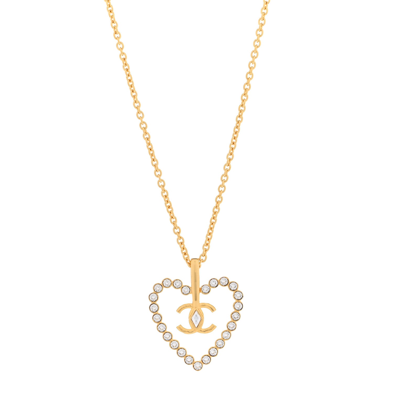 Chanel Crystal CC Heart Necklace Gold 1 of 6