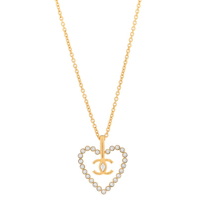 Chanel Crystal CC Heart Necklace Gold 1 of 6
