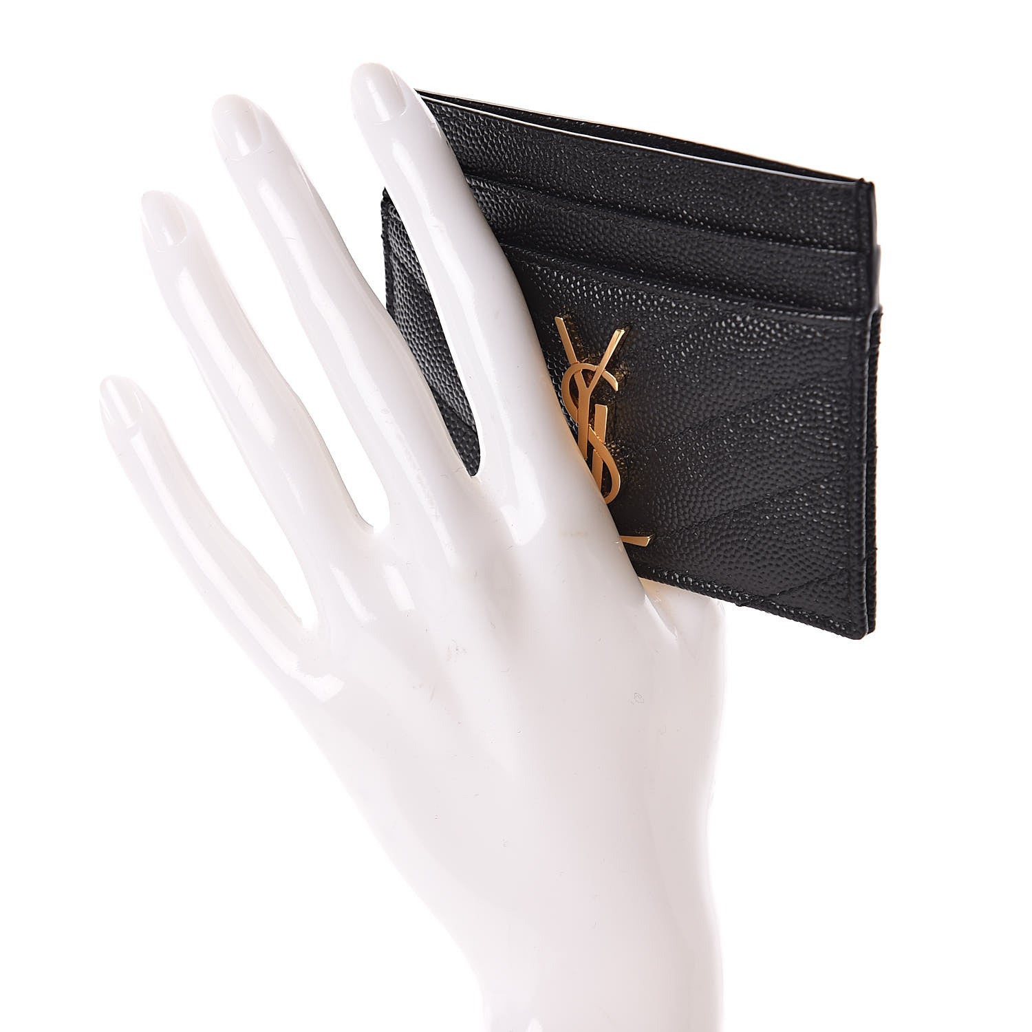 Saint Laurent Grain De Poudre Matelasse Chevron Monogram Credit Card Case Black 2 of 8