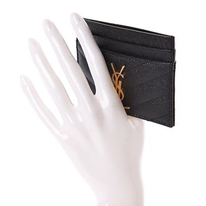 Saint Laurent Grain De Poudre Matelasse Chevron Monogram Credit Card Case Black 2 of 8