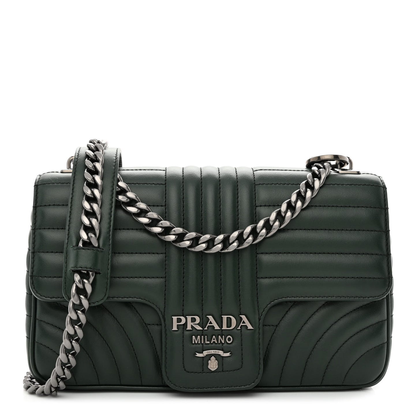 Soft Calfskin Impunture Diagramme Medium Chain Flap Shoulder Bag Smeraldo