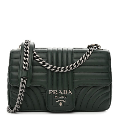 Prada Soft Calfskin Impunture Diagramme Medium Chain Flap Shoulder Bag Smeraldo 1 of 12