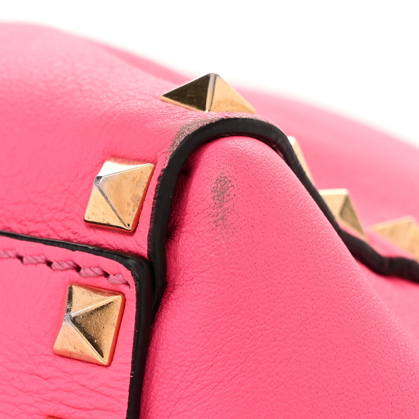 VALENTINO GARAVANI Vitello Rockstud Double Handle Tote Fuxia Fluo
