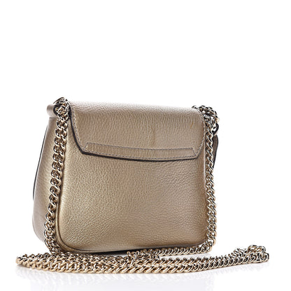 Gucci Metallic Pebbled Calfskin Small Soho Flap Crossbody Golden Beige 3 of 10