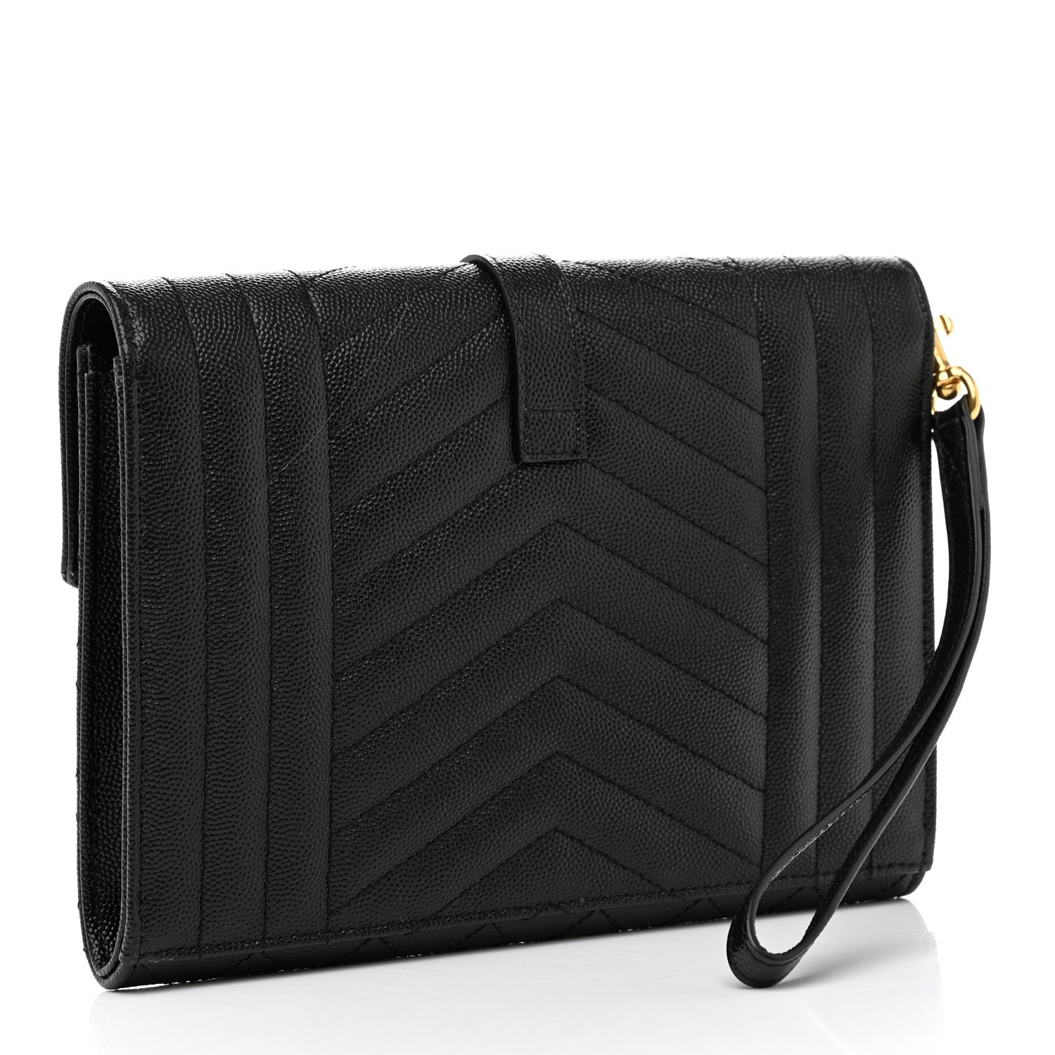 Saint Laurent Grain De Poudre Textured Mixed Matelasse Triquilt Monogram Clutch Black 3 of 9