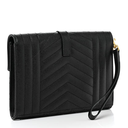 Saint Laurent Grain De Poudre Textured Mixed Matelasse Triquilt Monogram Clutch Black 3 of 9