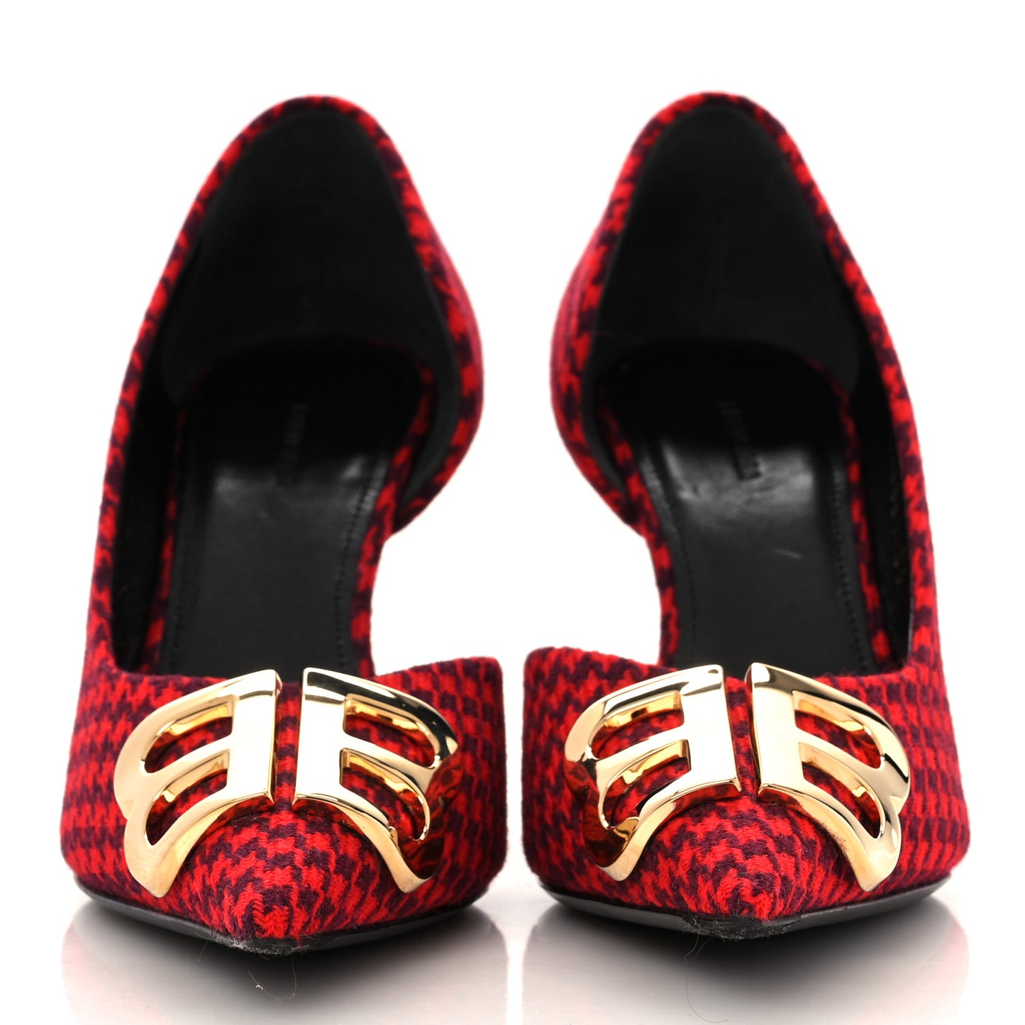 Wool Houndstooth BB D'Orsay Pointed Toe Knife 80mm Pump 36 Red Black Gold