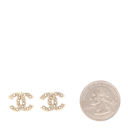 Chanel Pearl Crystal CC Earrings Light Gold 2 of 5