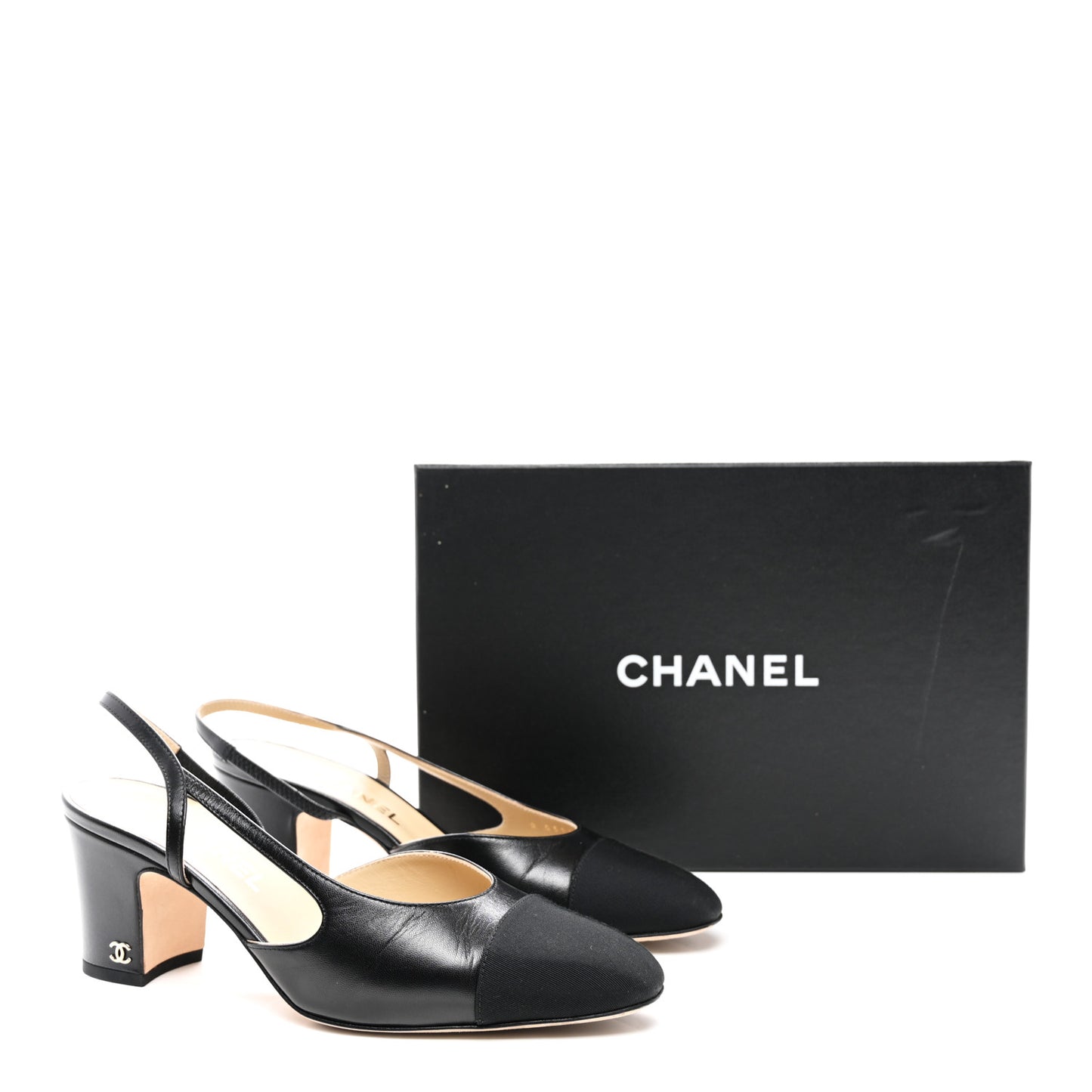 Goatskin Grosgrain Cap Toe CC Slingback Sandals 39 Black