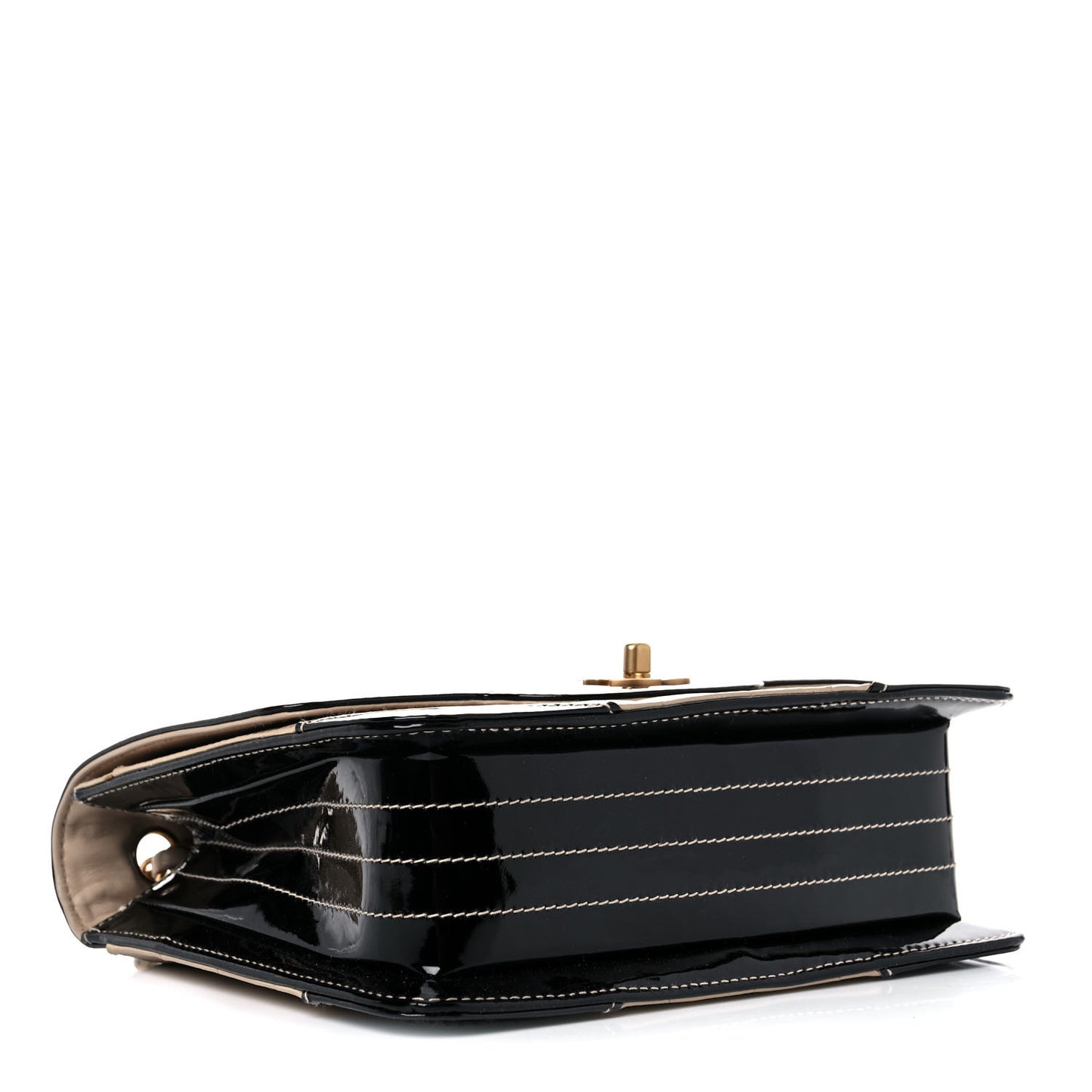 Lambskin Patent Chocolate Bar Flap Beige Black