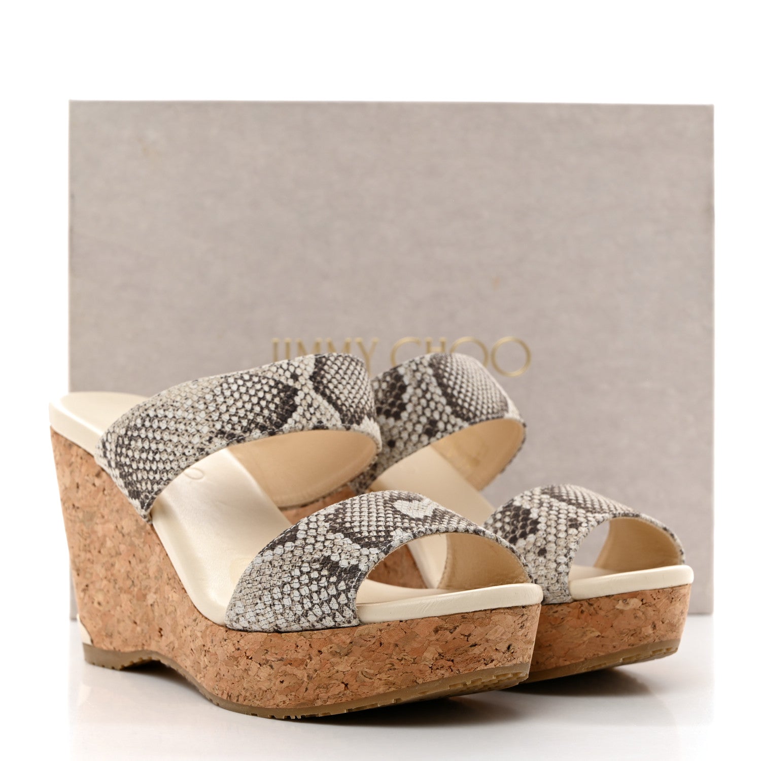 Jimmy Choo Snakeskin Cork Parker Wedge Sandals 38.5 Natural 9 of 9