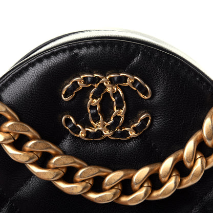 Chanel Shiny Goatskin Quilted Chanel 19 Round Clutch With Chain Black 4 of 4