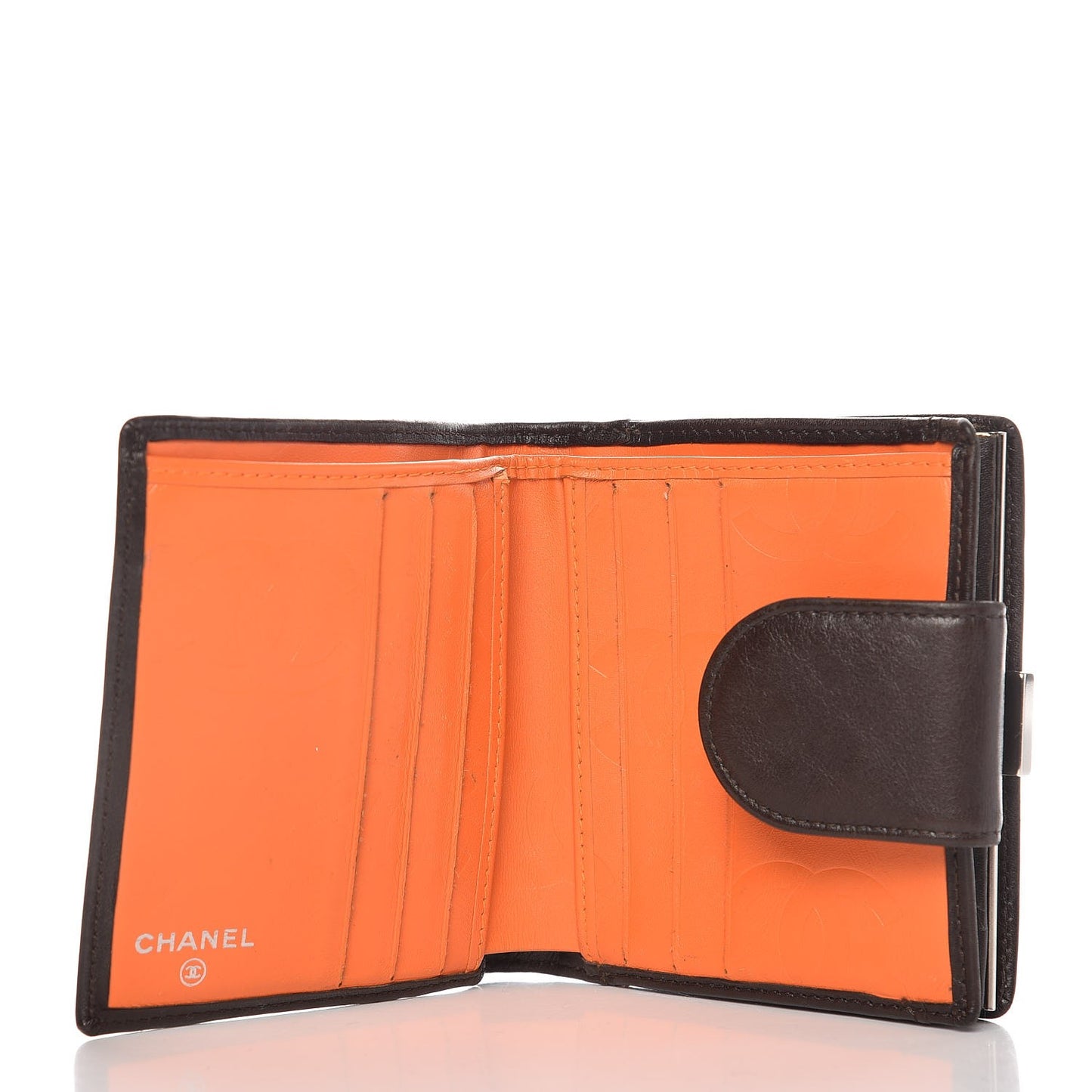 Calfskin Quilted Cambon Bi-fold Wallet Brown