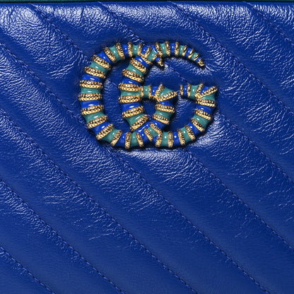 Gucci Azalea Calfskin Enamel Matelasse Diagonal Small Torchon GG Marmont Chain Shoulder Bag Imperial Blue Pavone 8 of 10